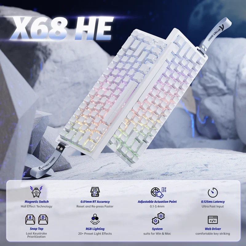 ATTACK SHARK X68 HE MAGNETIC SWITCH (WHITE CONTOUR LINE) ATTACK SHARK X68 HE MAGNETIC SWITCH (WHITE CONTOUR LINE)